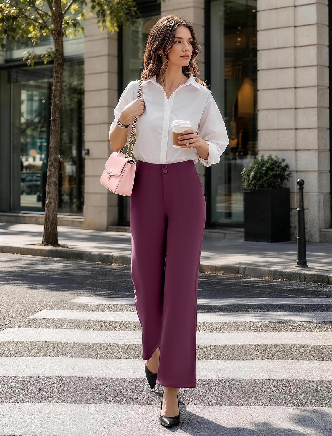 COPYLEAF Dress Pants Women Stretchy Work Pants Casual Flare Pull On Slacks