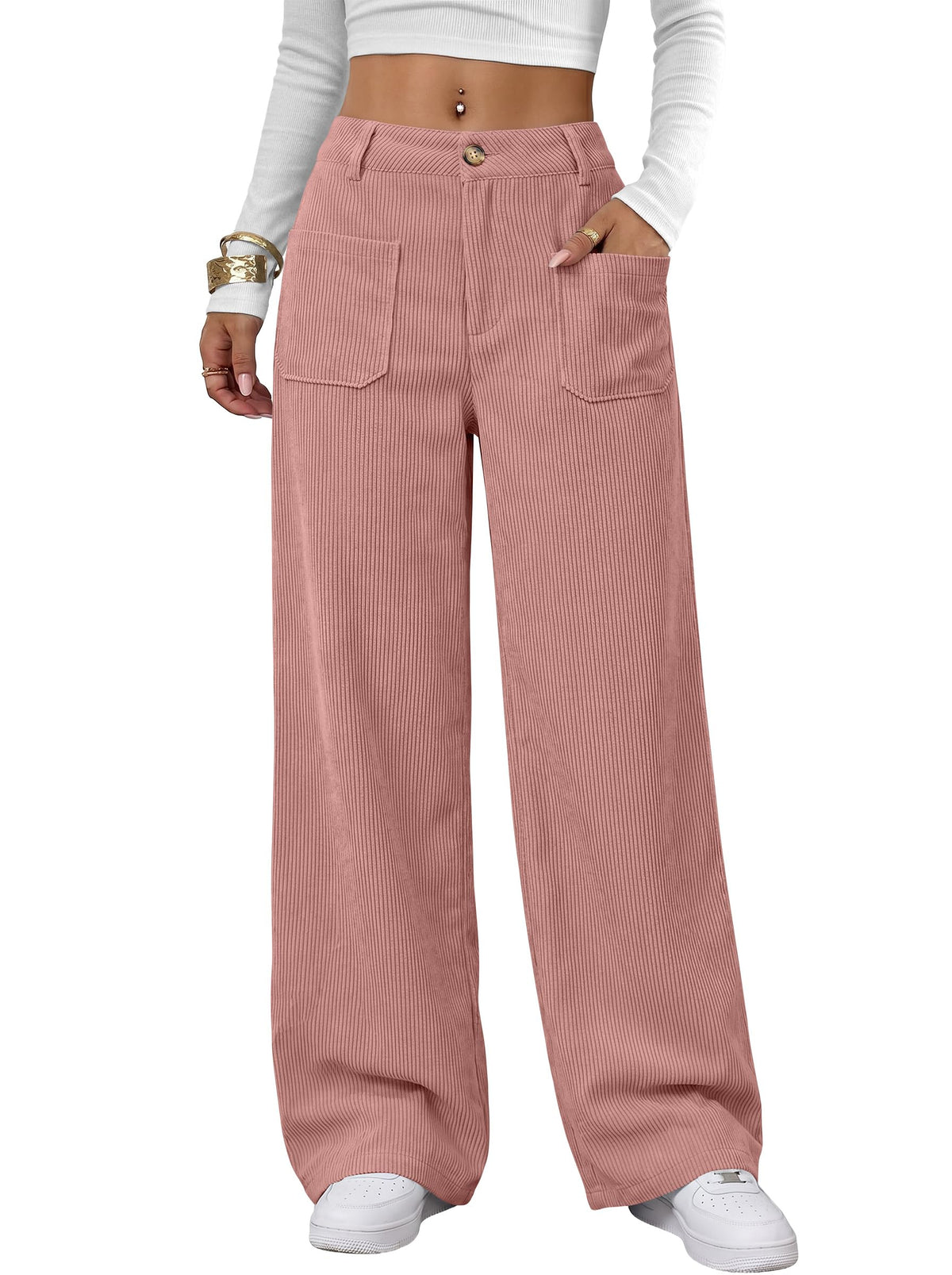 ANRABESS Womens High Waisted Wide Leg Corduroy Casual Pants