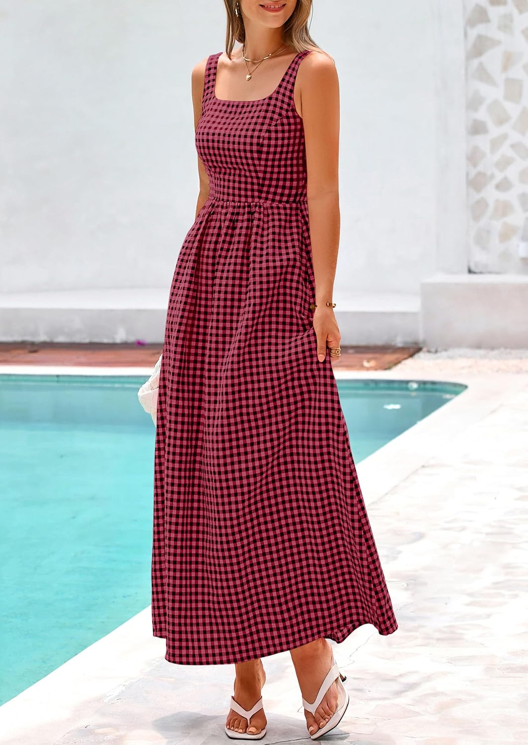 PRETTYGARDEN Women's Summer Gingham Maxi Long Dress