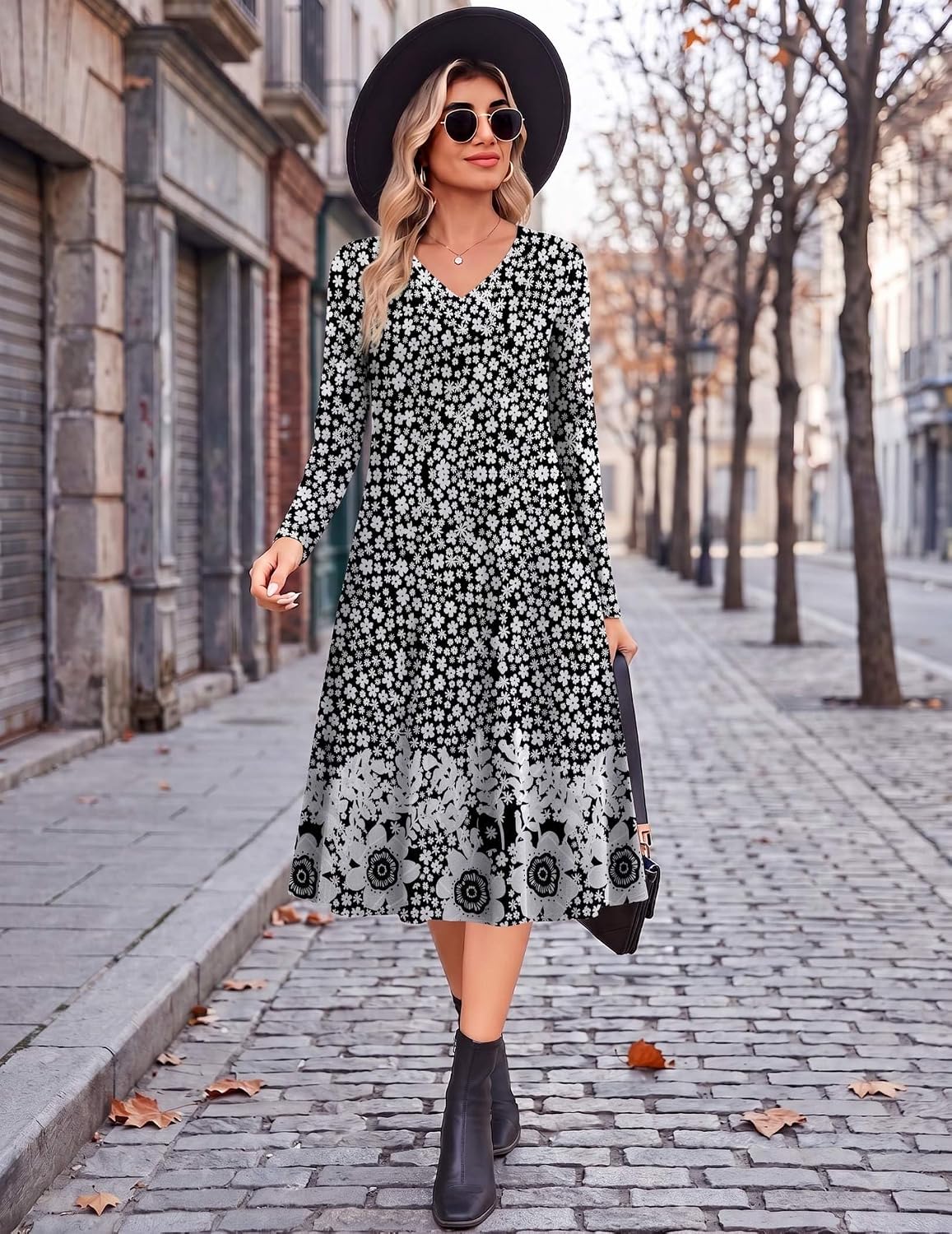 Zeagoo Dresses for Womens Long Sleeve Midi Dress Fall Casual A Line Dress