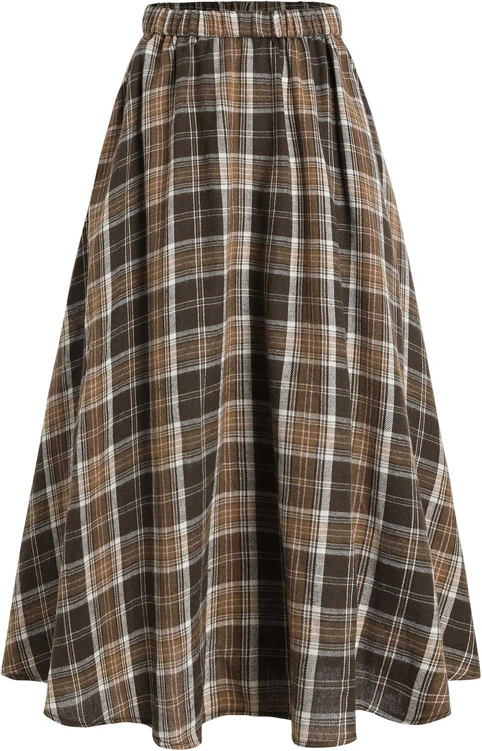 ZAFUL Womens Plaid Skirts Elastic Waist A-Line Pleated Midi Skirts
