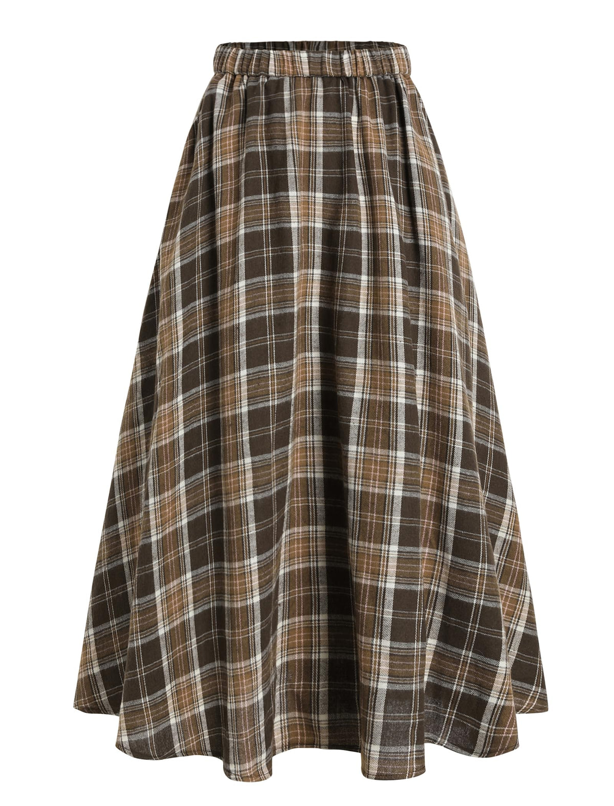 ZAFUL Womens Plaid Skirts Elastic Waist A-Line Pleated Midi Skirts