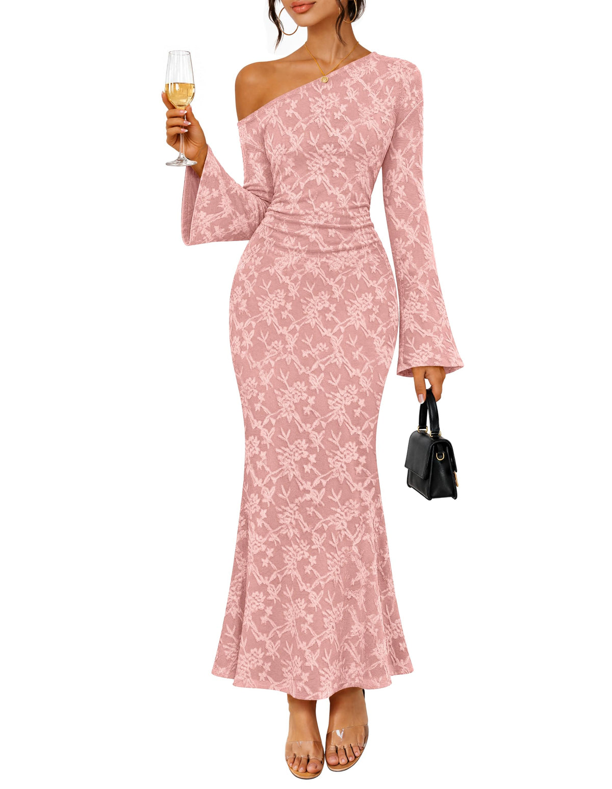 MEROKEETY Women's Lace Off The Shoulder Fall Wedding Guest Cocktail Dress