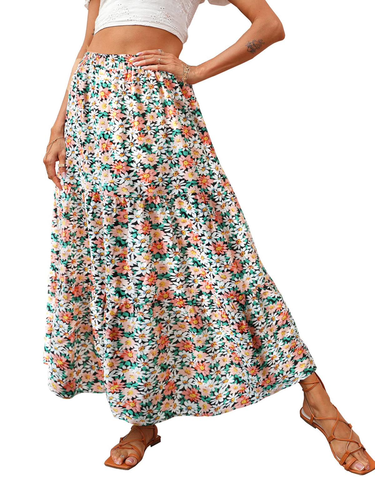KIRUNDO Maxi Skirts for Women Summer Boho Floral Long Skirt
