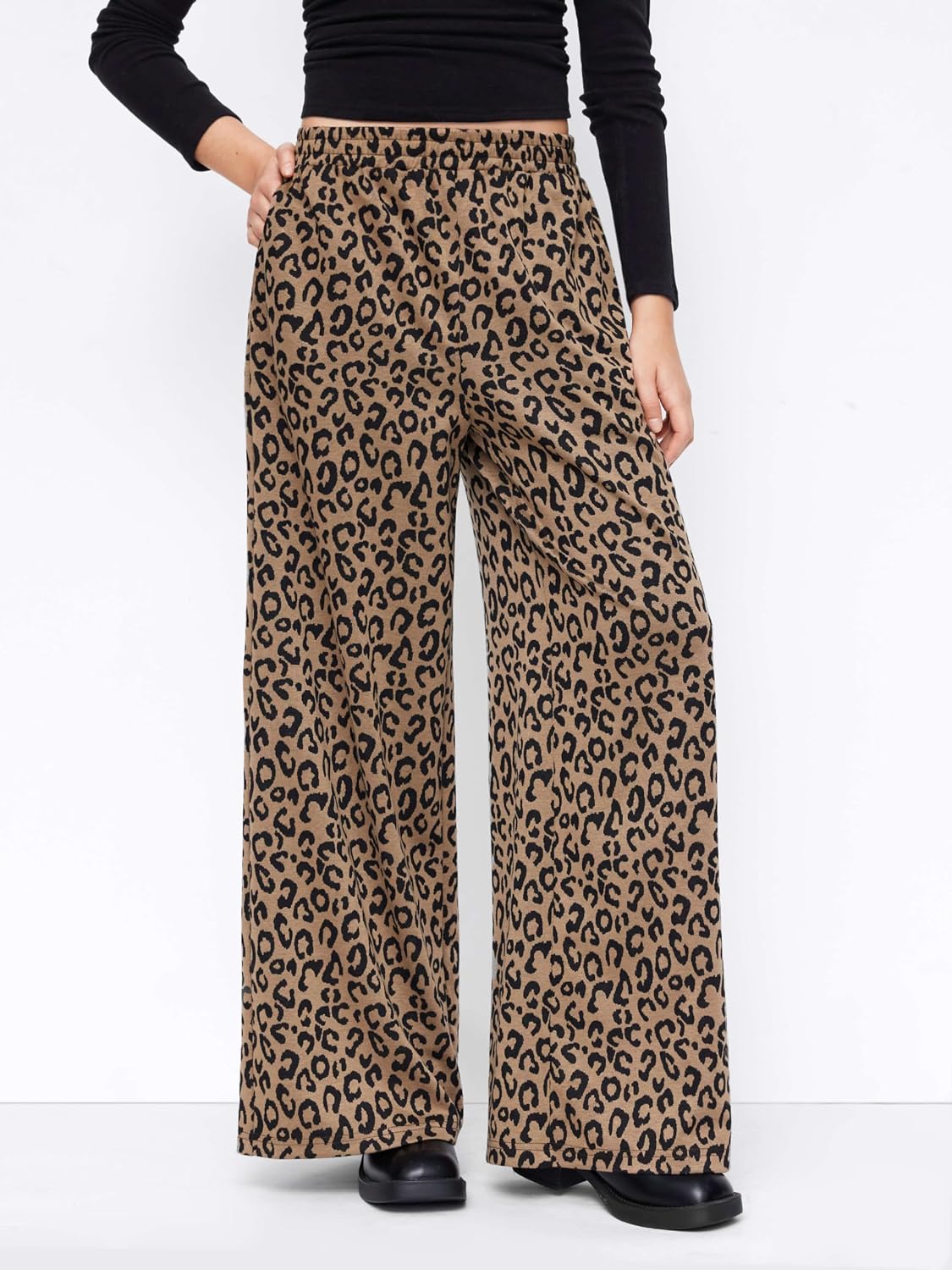 CIDER Women Leopard Print Wide Leg Lounge Pants Sweatpants Trousers