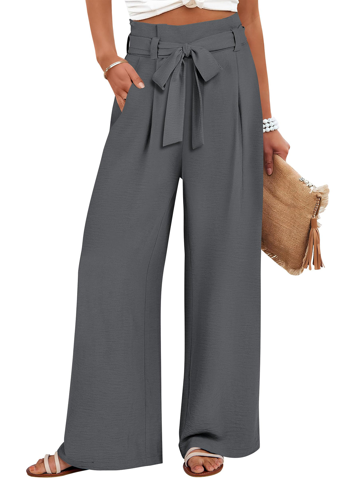 ANRABESS Womens Palazzo Wide Leg High Waisted Flowy Lounge Work Pants