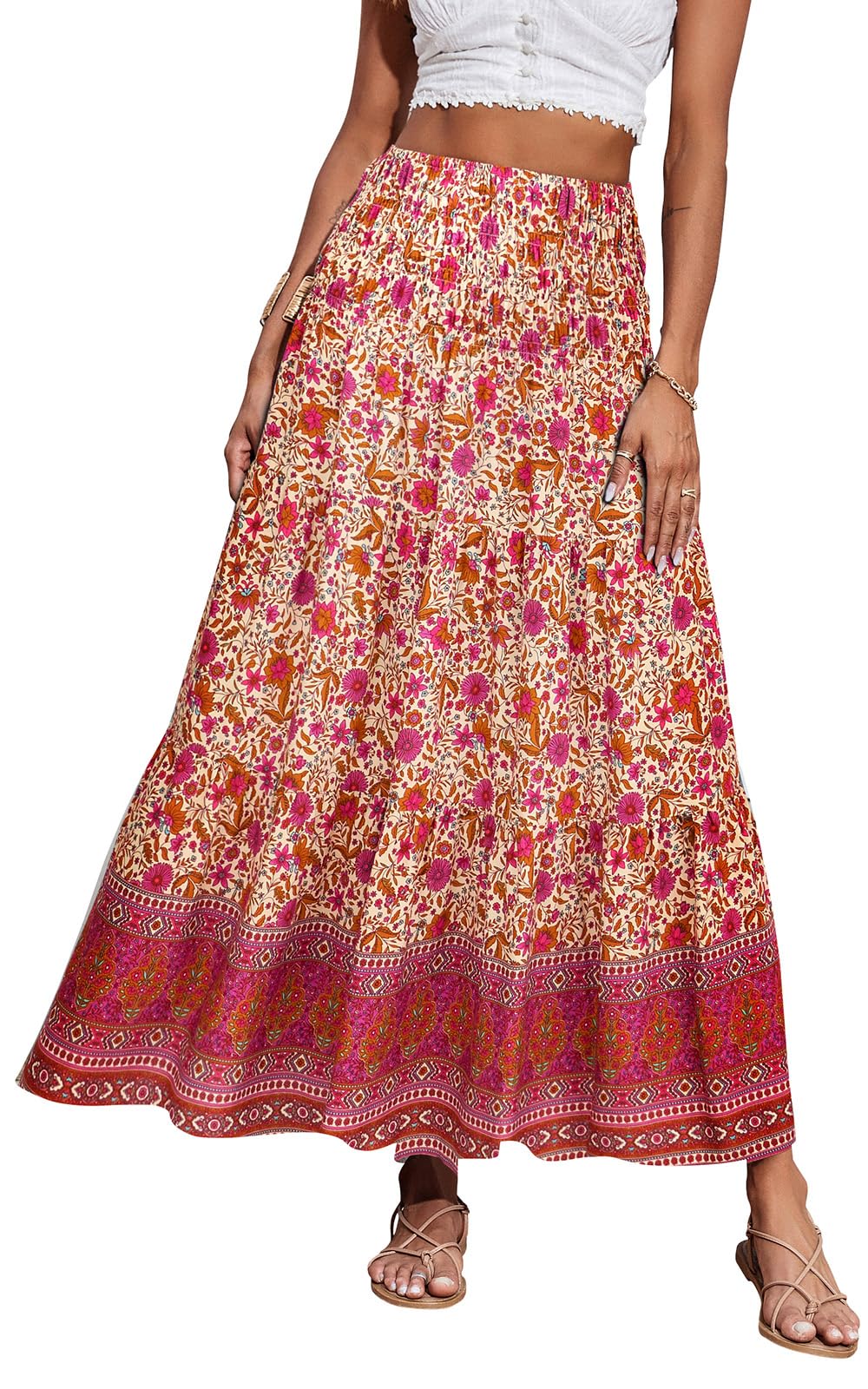 CFLONGE Summer Maxi Skirts for Women 2026 Trendy Floral A Line Boho Skirt