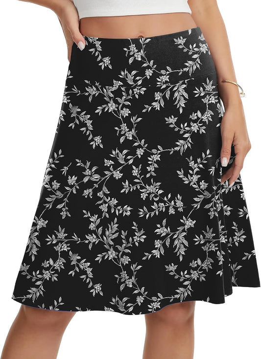 VIISHOW Women's Knee Length Skirt High Waisted Stretchy A-Line Skater Skirt Soft Knit Modest Casual Skirts for Daily Wear