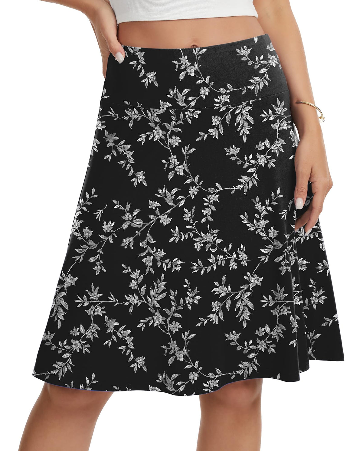 VIISHOW Women's Knee Length Skirt High Waisted Stretchy A-Line Skater Skirt Soft Knit Modest Casual Skirts for Daily Wear