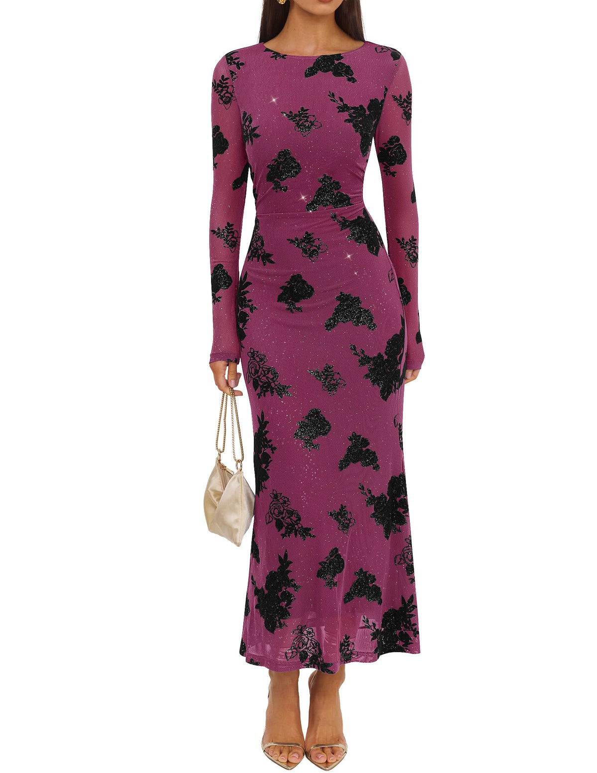 ZESICA Women Fall Floral Wedding Guest Cocktail Maxi Dress