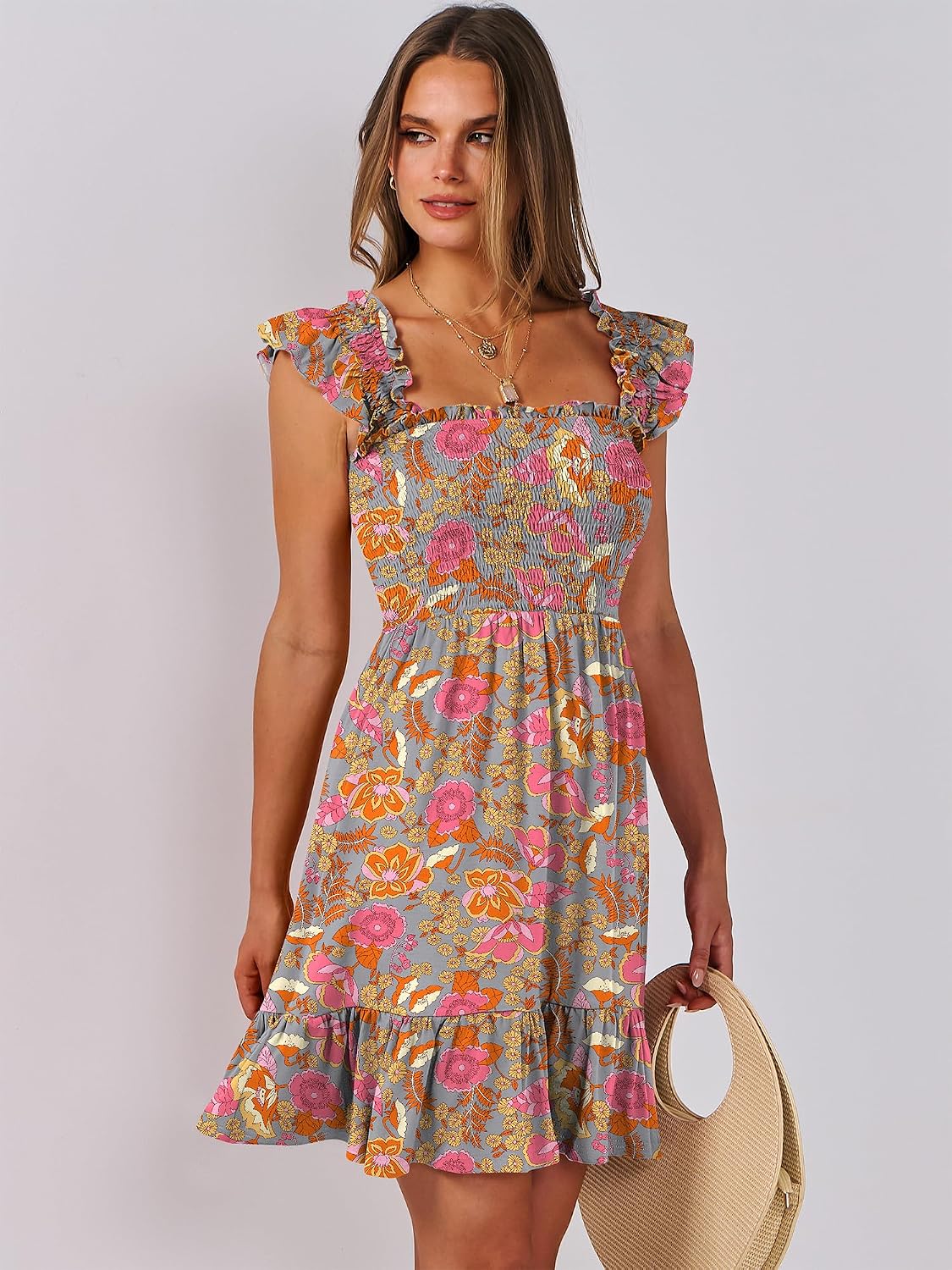 ANRABESS Womens Casual Summer Dress Boho Smocked Beach Cute Teen Sundress