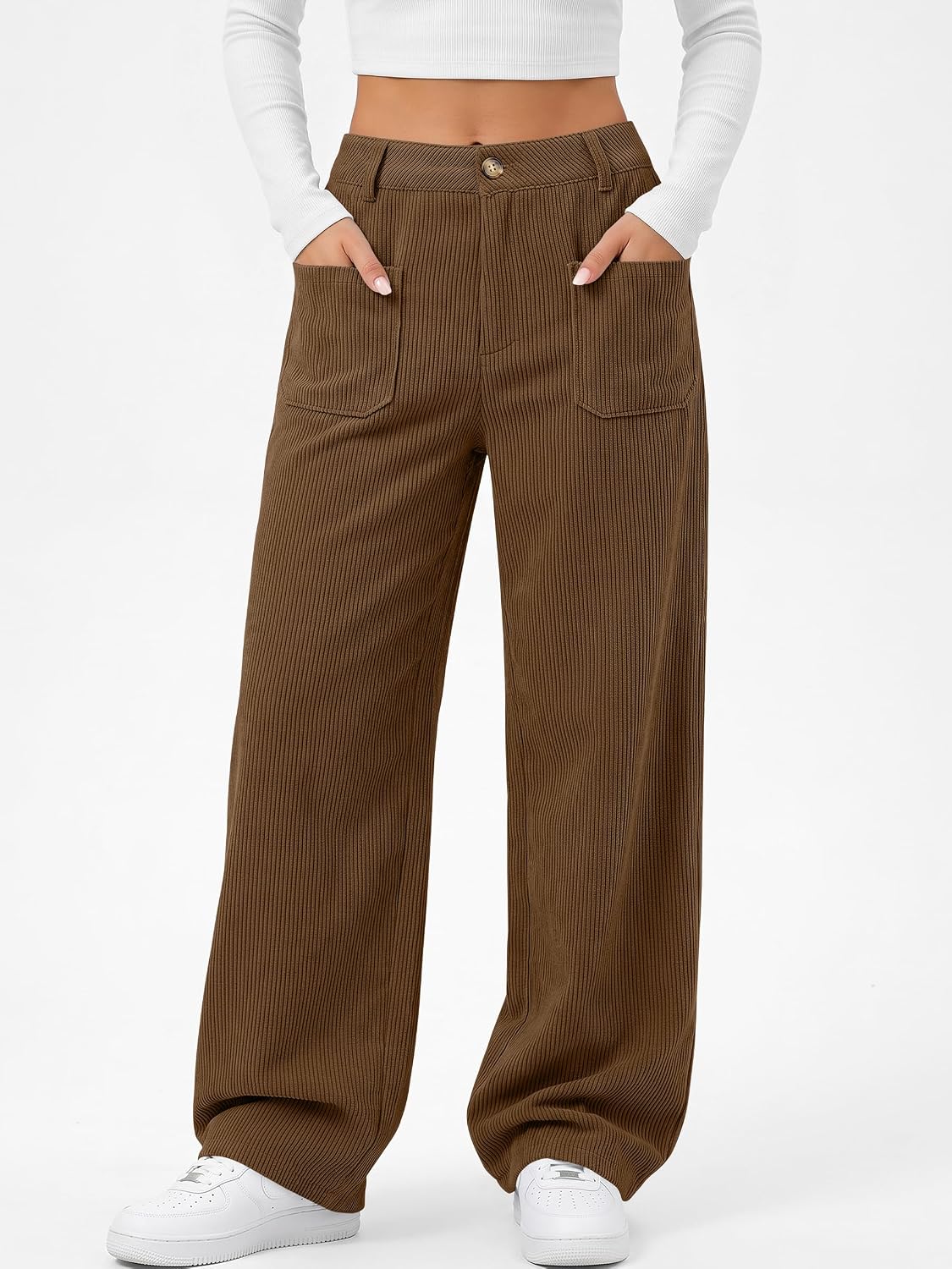 ANRABESS Womens High Waisted Wide Leg Corduroy Casual Pants