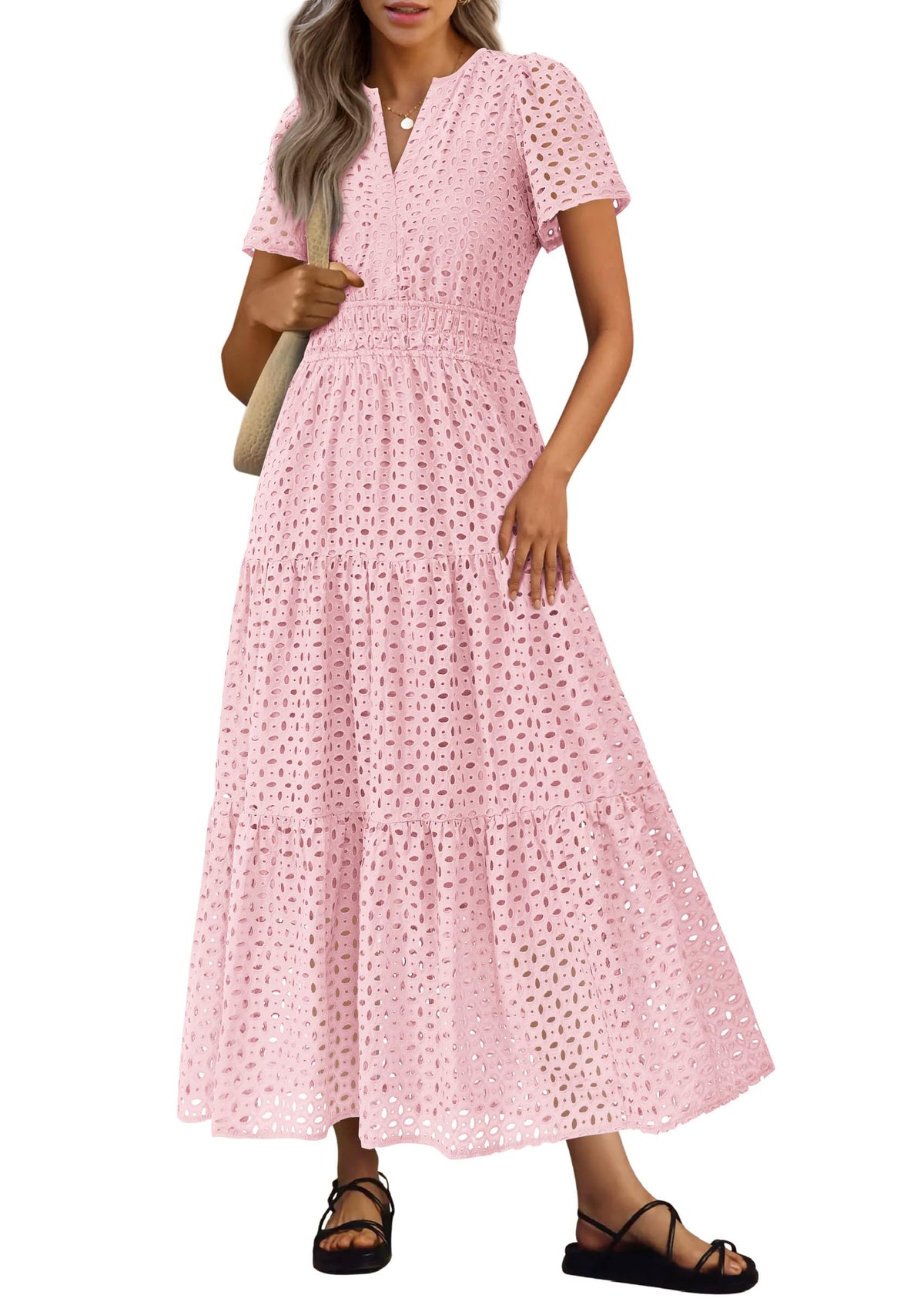 PRETTYGARDEN Women's Summer Hollow Out Eyelet Maxi Dress