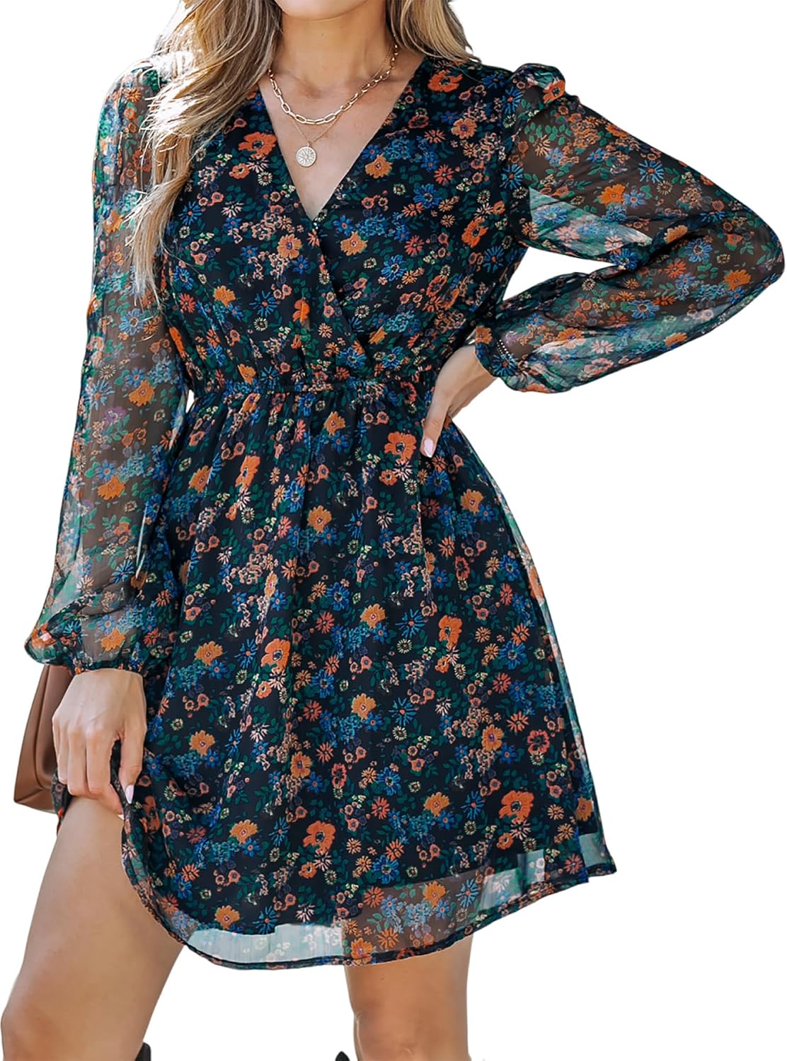 CUPSHE Womens Fall Floral Dress Boho Vacation Mini Wedding Guest Dresses