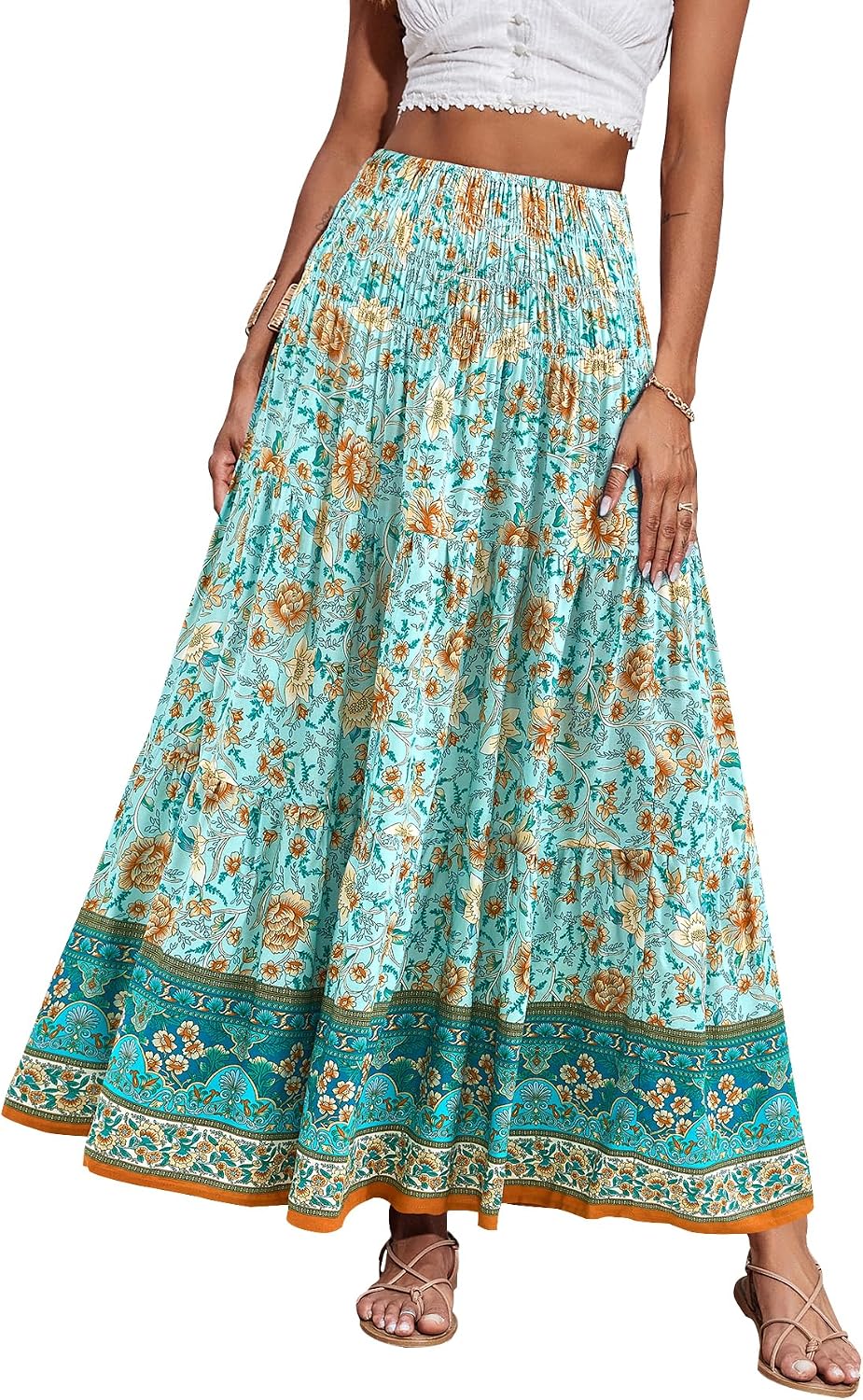 CFLONGE Summer Maxi Skirts for Women 2026 Trendy Floral A Line Boho Skirt