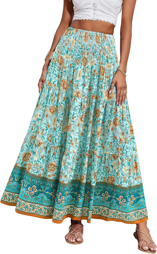 CFLONGE Summer Maxi Skirts for Women 2026 Trendy Floral A Line Boho Skirt