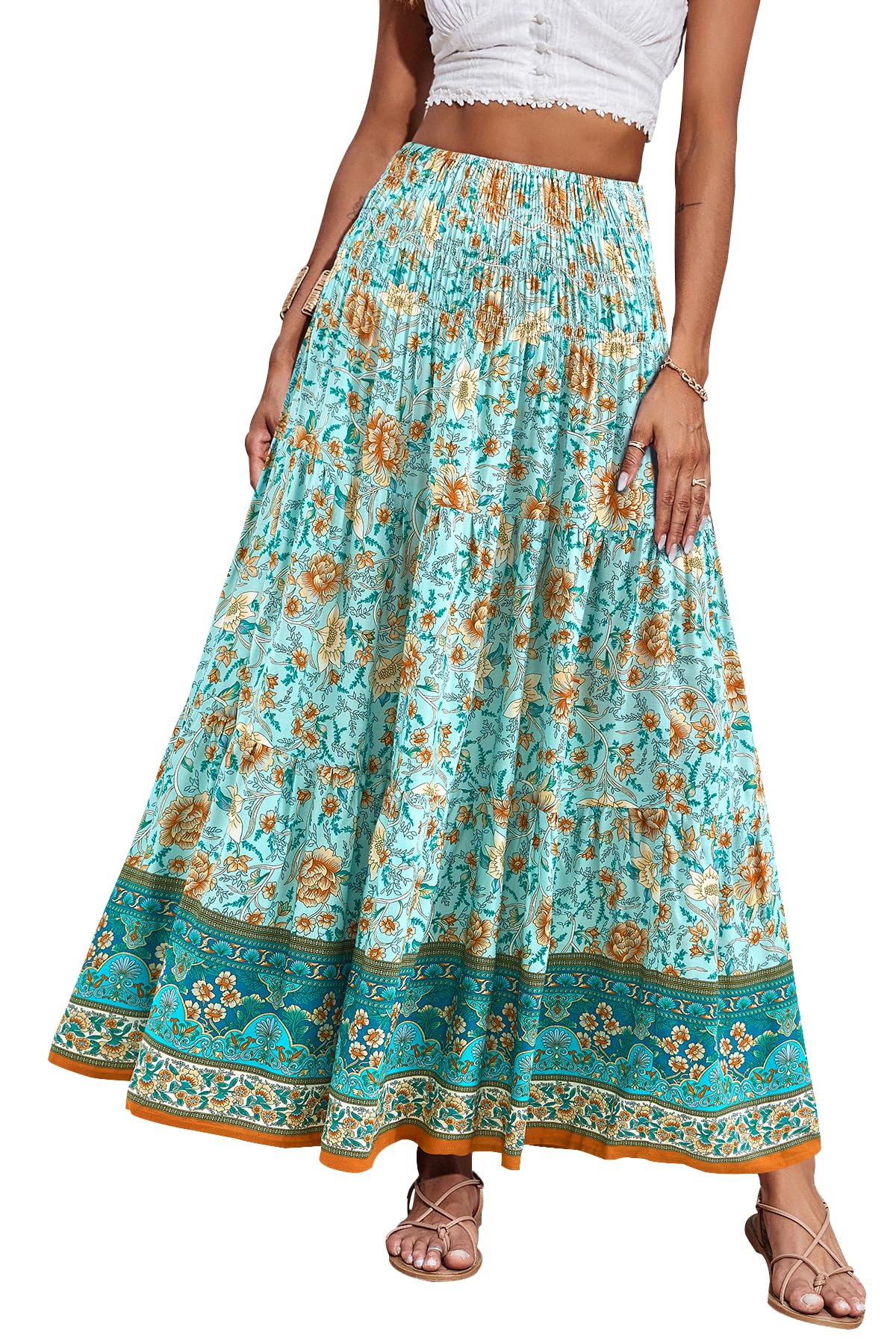 CFLONGE Summer Maxi Skirts for Women 2026 Trendy Floral A Line Boho Skirt