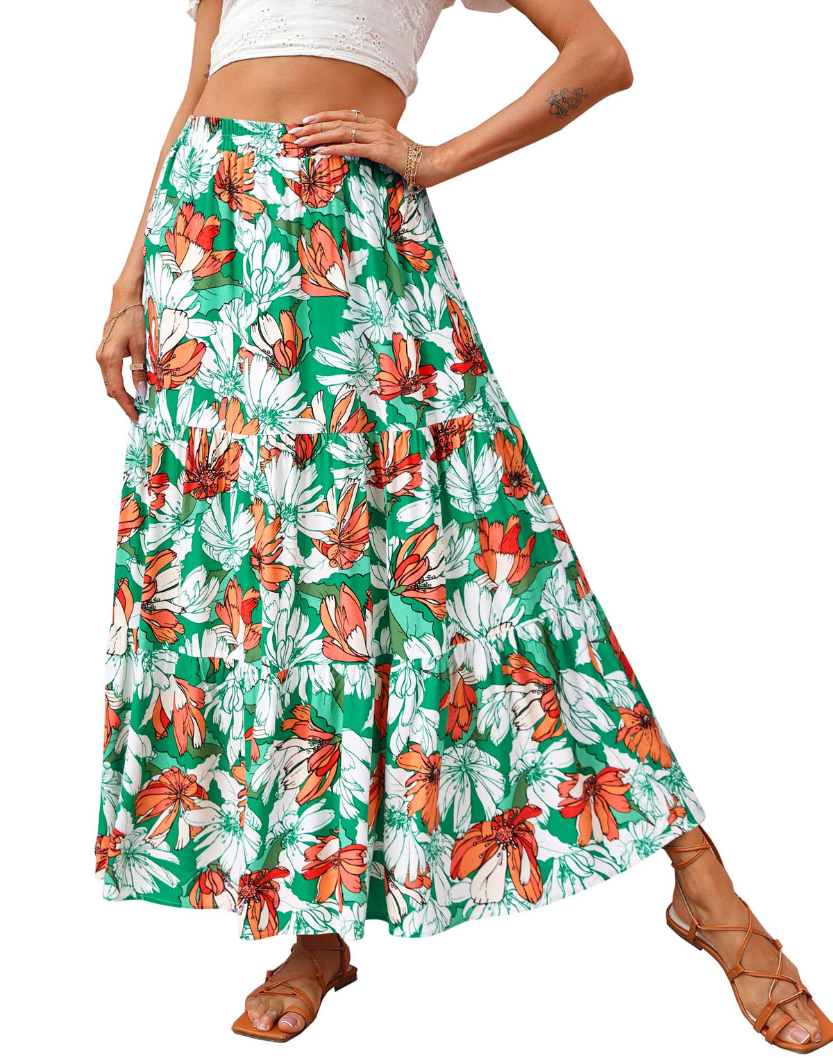 KIRUNDO Maxi Skirts for Women Summer Boho Floral Long Skirt