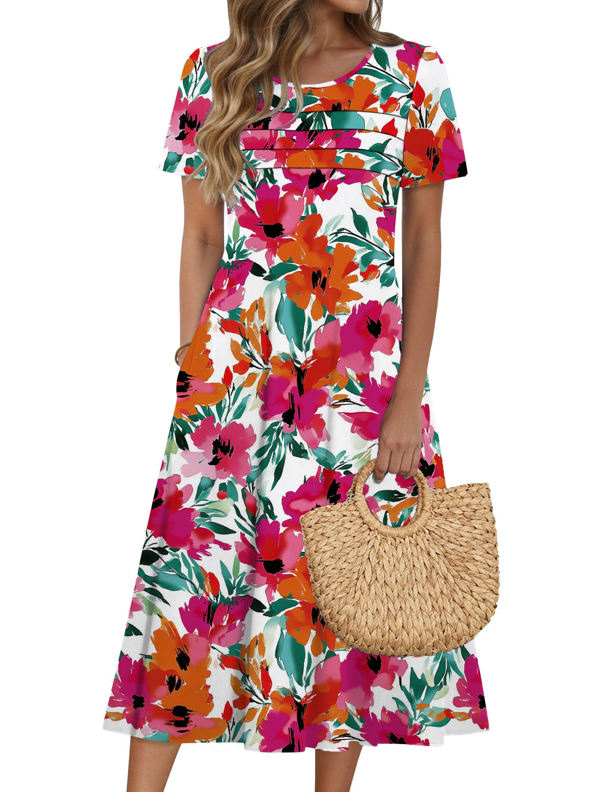 Zeagoo Womens Casual Dresses for Summer Short Sleeve Flare Midi Dress Beach