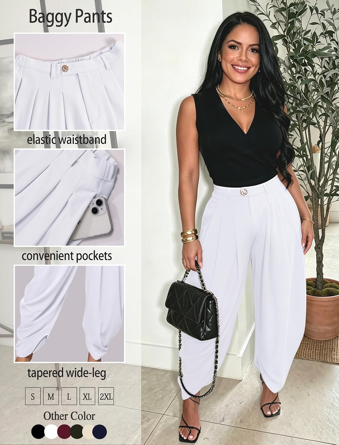 EDITCOZY Women Dress Pants Pleated Business Trouser Pant with Pockets