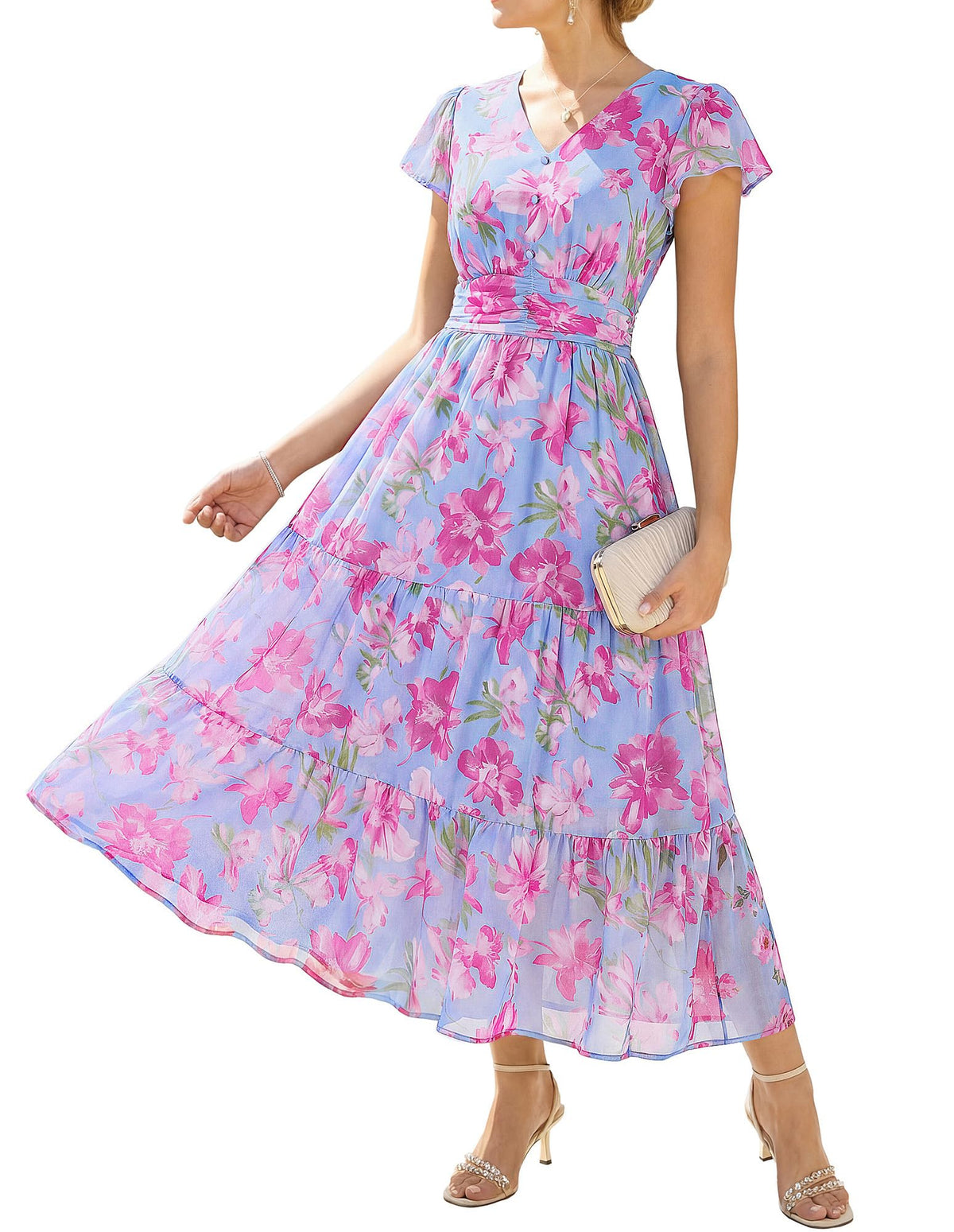 GRACE KARIN Women Summer Dress,Maxi Floral Wedding Guest Dresses