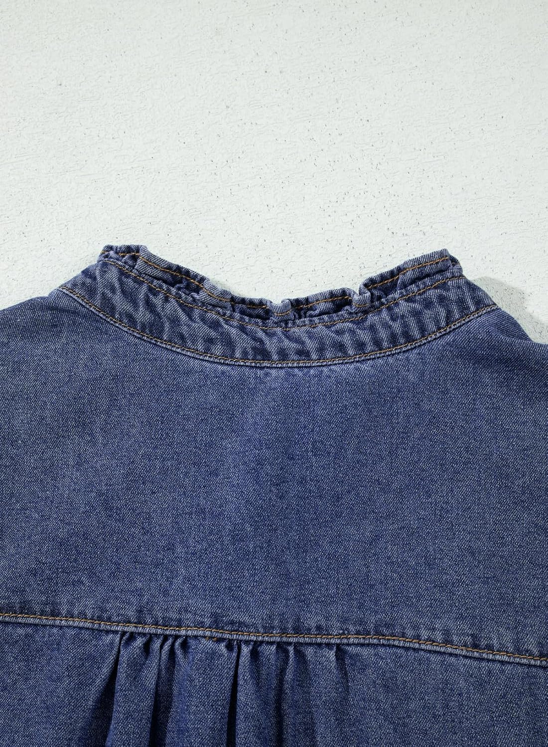 Sidefeel Women's Denim Dresses 2026 Loose Long Sleeve Ruffled Edge Neck Jean Sundresses with Pockets