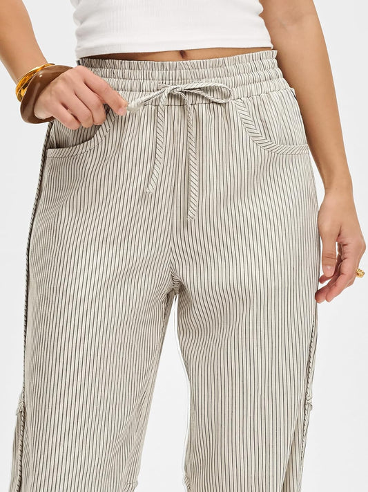 ANRABESS Womens Striped Barrel Casual Pants 2026 Trendy Summer Elastic Drawstring Baggy Lounge Wide Leg Trousers with Pockets