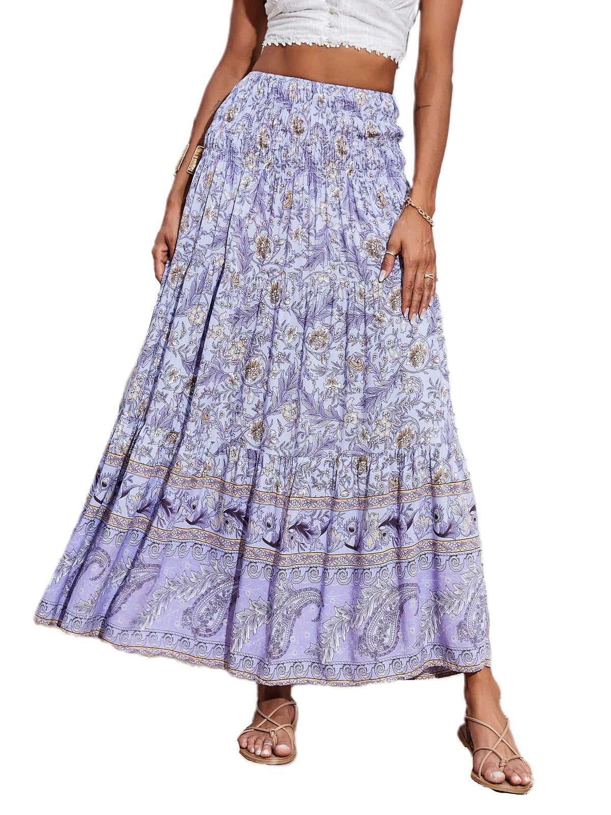CFLONGE Summer Maxi Skirts for Women 2026 Trendy Floral A Line Boho Skirt