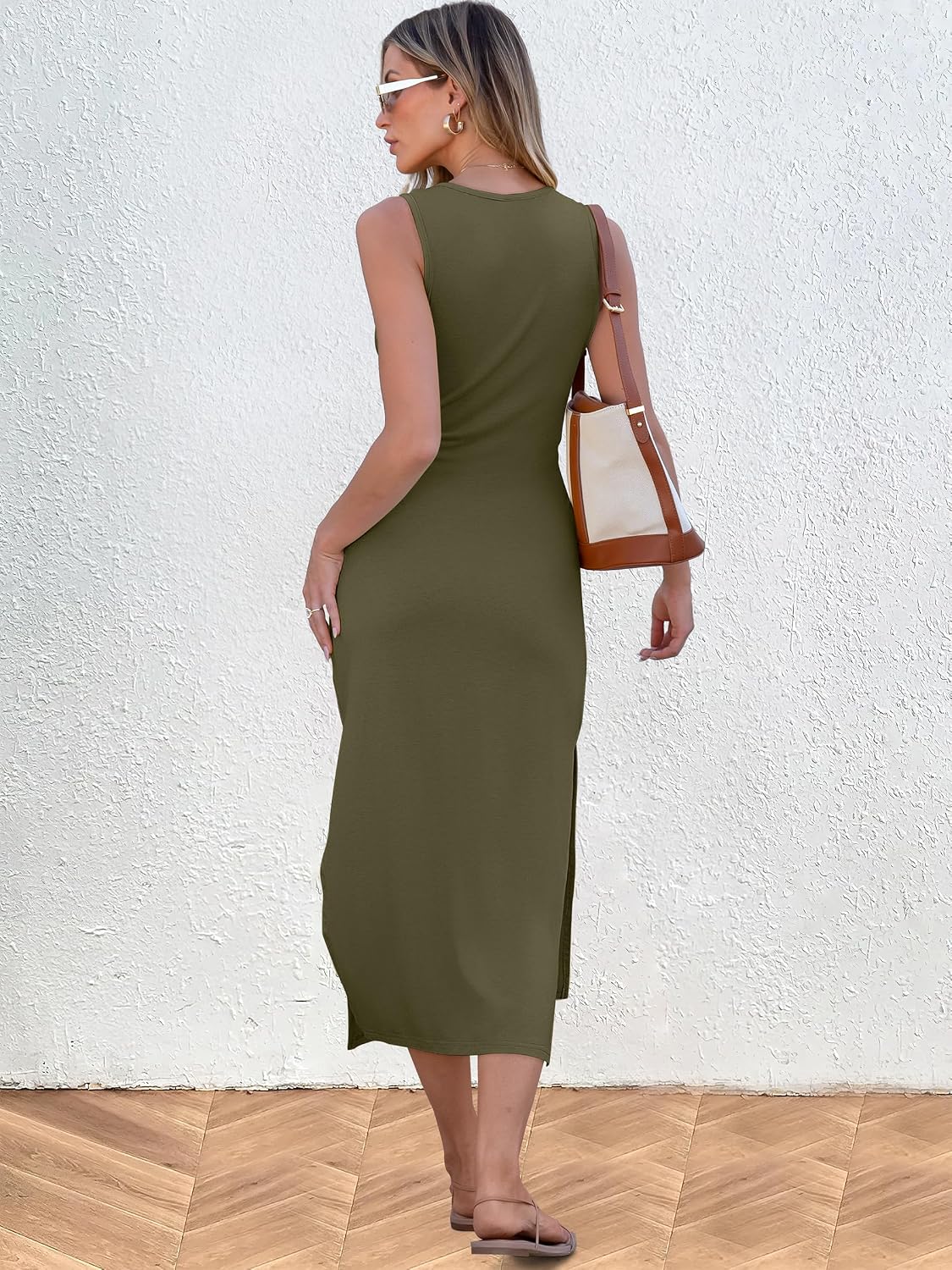 ANRABESS Womens Summer Casual Sleeveless T Shirt Midi Dress Slim Fit Tie Waist Split Tank Long Dresses 2026 Vacation Sundress