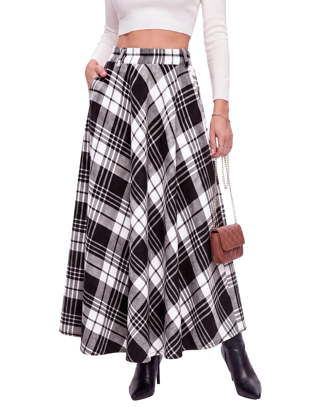 Womens Plaid Maxi Skirt Vintage Long Skirts with Pockets Fall Fashion 2026