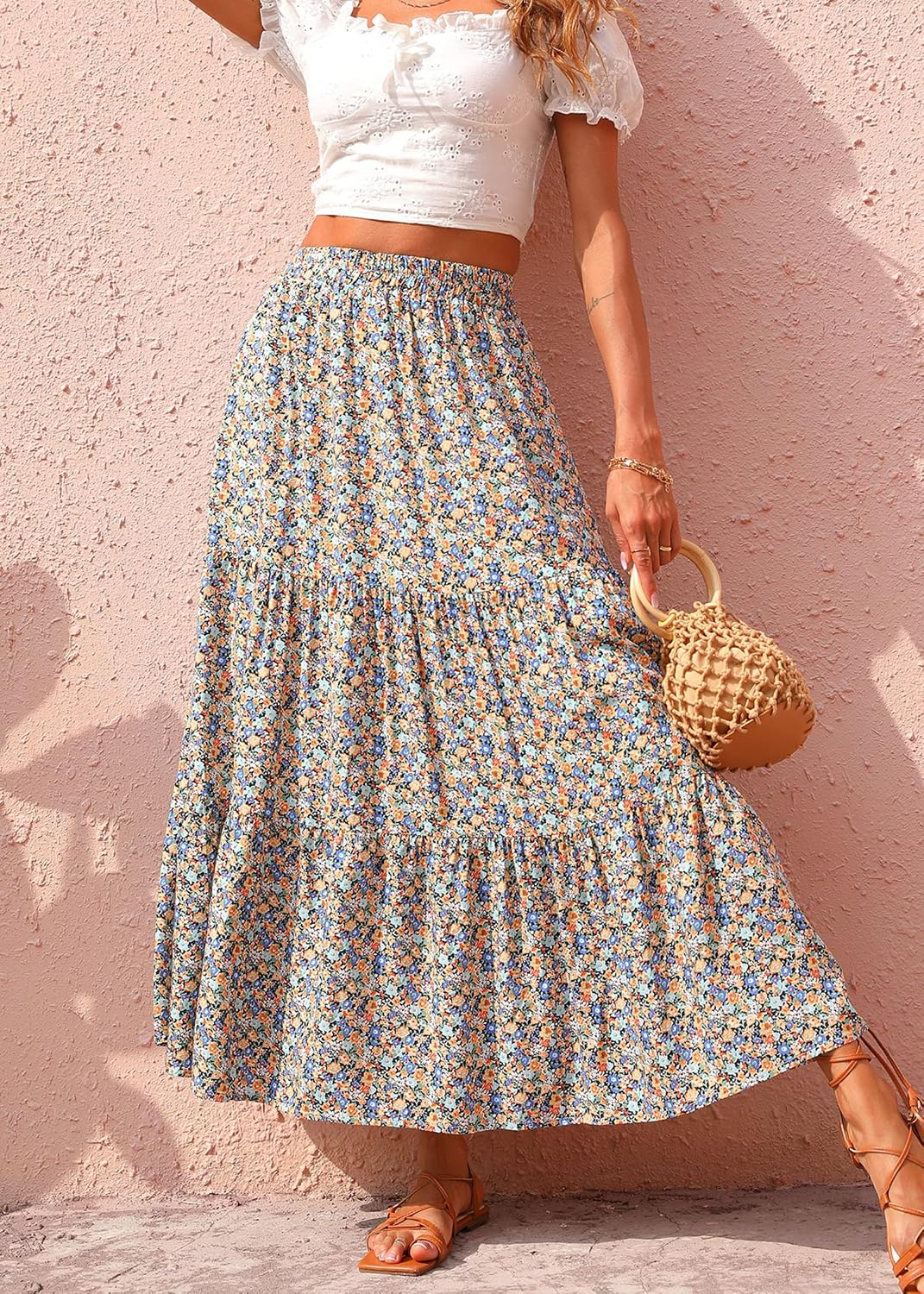 KIRUNDO Maxi Skirts for Women Summer Boho Floral Long Skirt