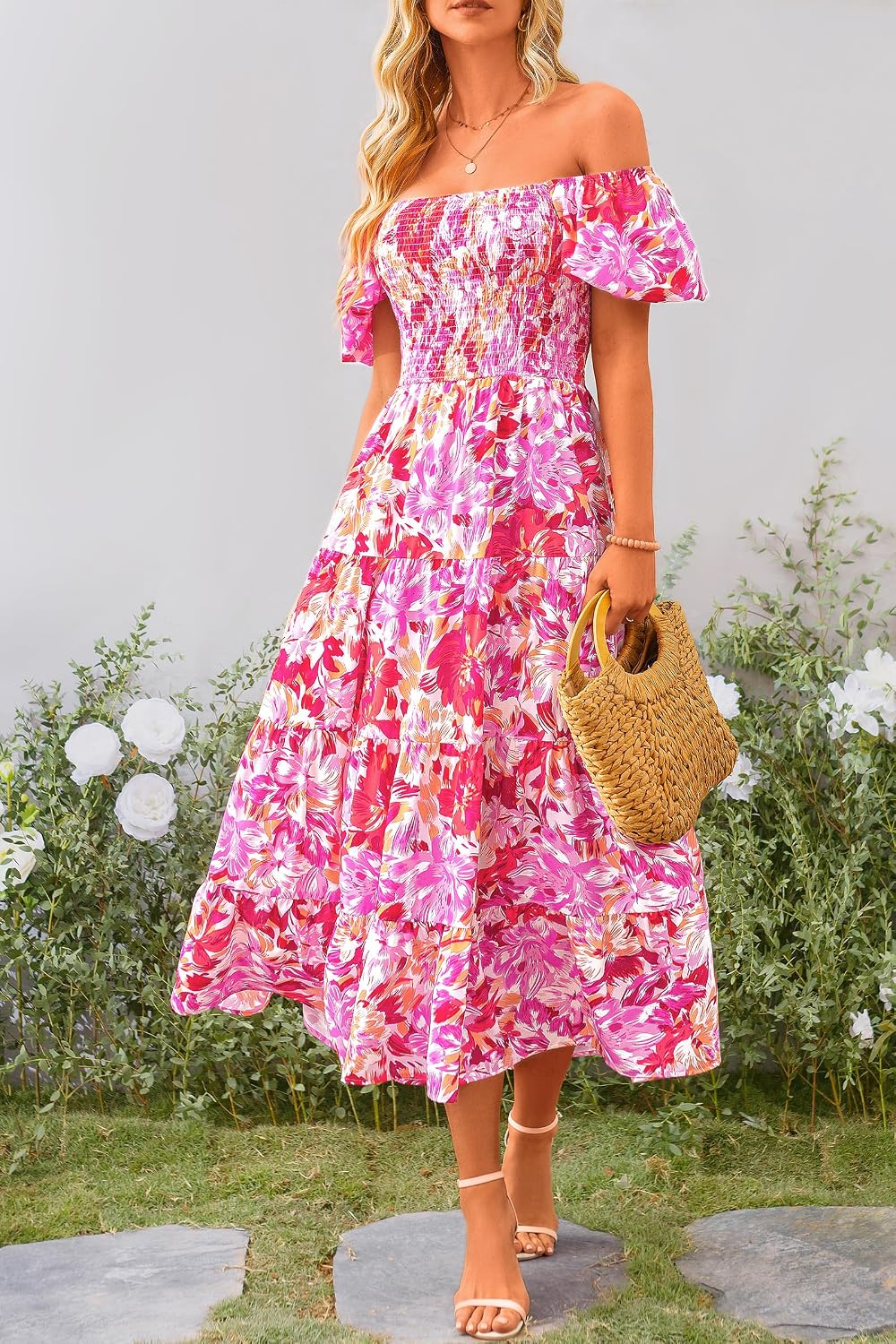 PRETTYGARDEN Women's Smocked Midi Wedding Guest Dress