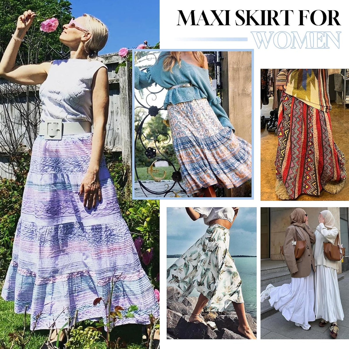Zando Long Skirts for Women Tummy Control Boho Maxi Skirts