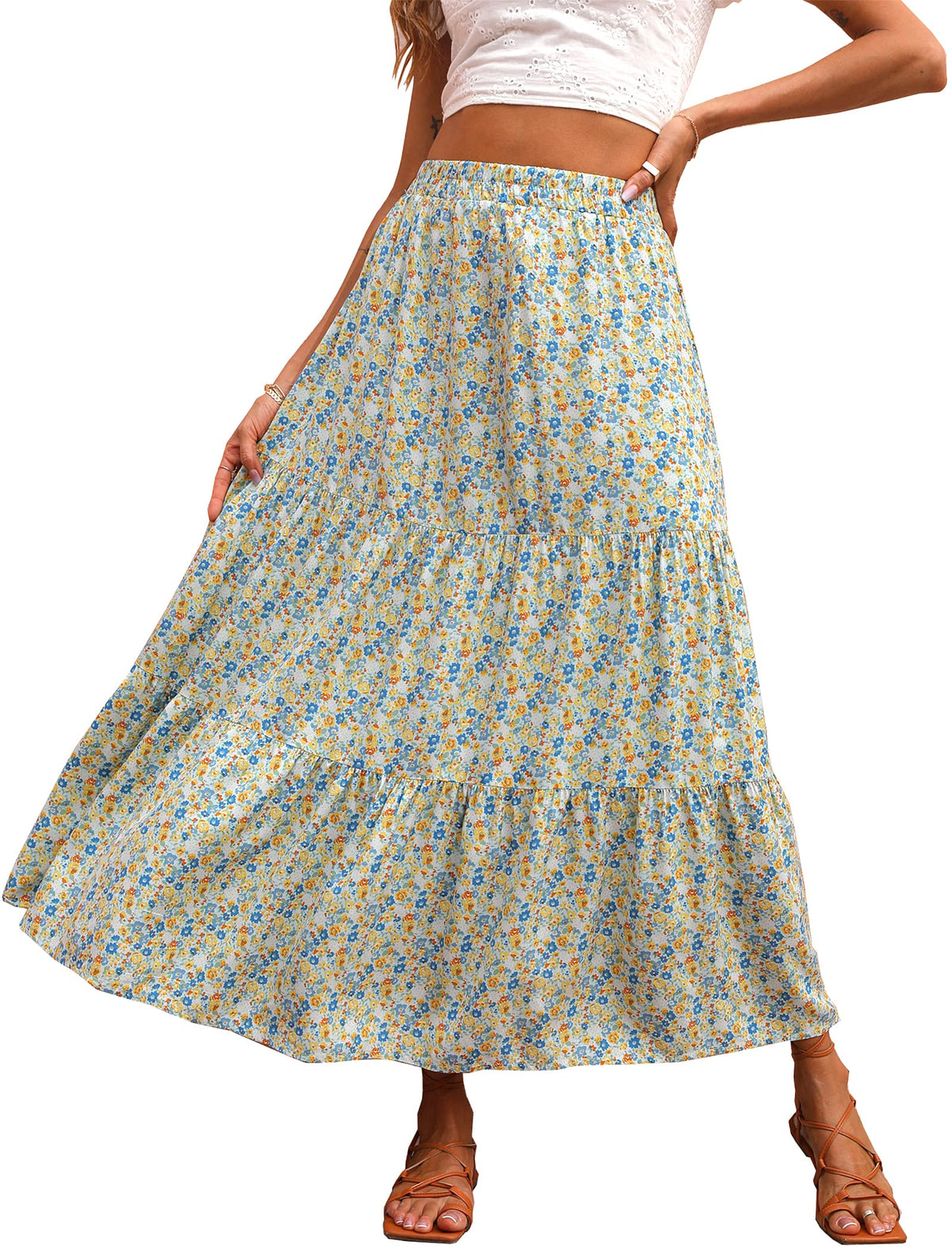 KIRUNDO Maxi Skirts for Women Summer Boho Floral Long Skirt