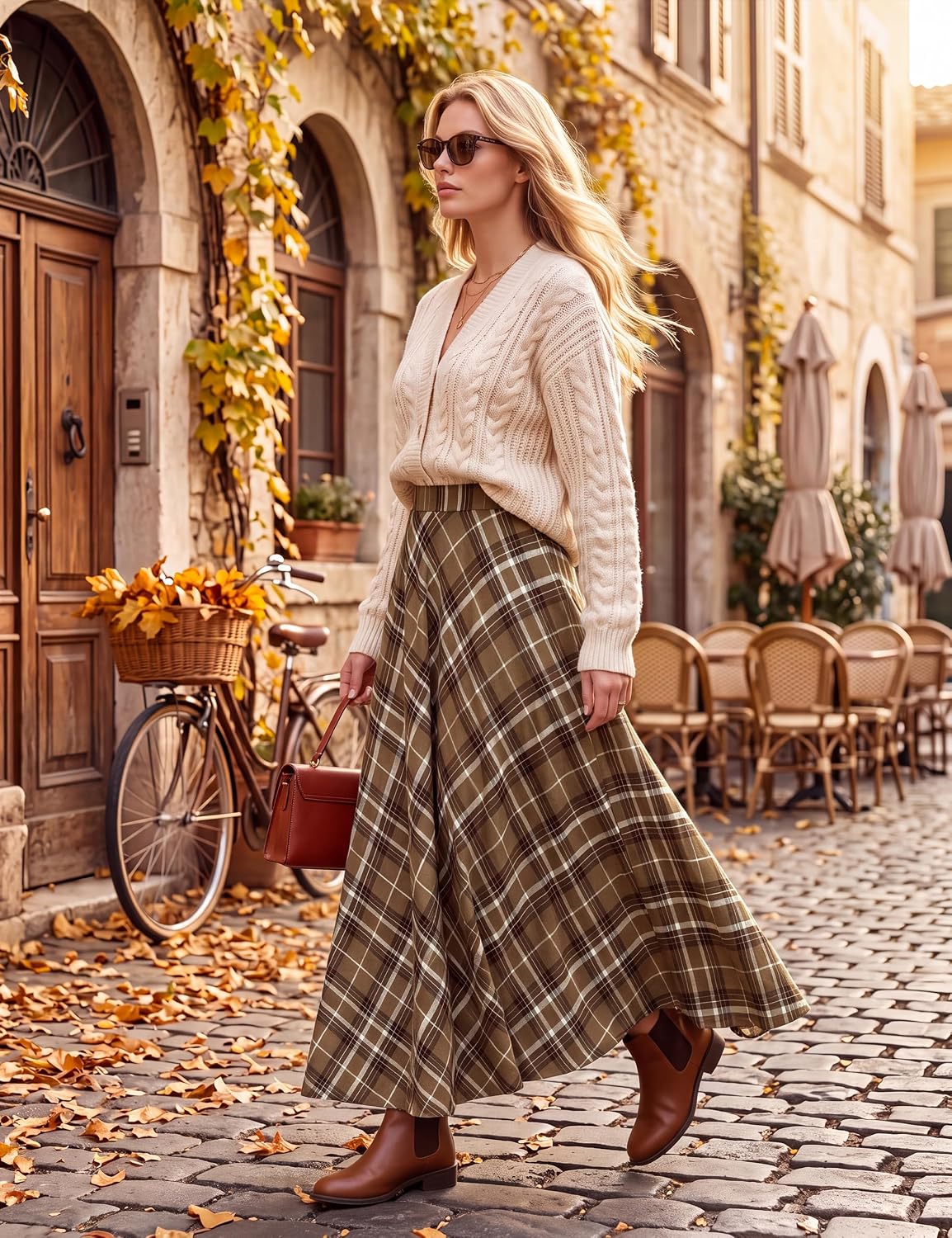 Womens Plaid Maxi Skirt Vintage Long Skirts with Pockets Fall Fashion 2026
