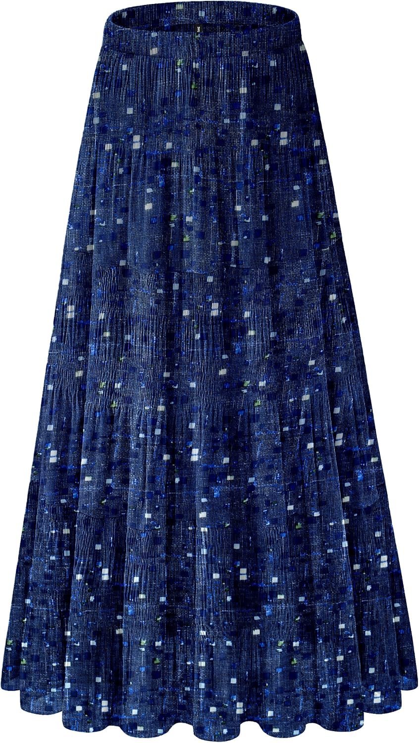 Women's Chiffon White Flowy Maxi Skirts Boho Summer Elastic Waisted Pleated A Line Long Skirt for Women 2026