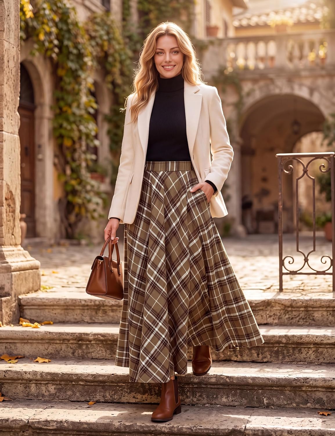 Womens Plaid Maxi Skirt Vintage Long Skirts with Pockets Fall Fashion 2026
