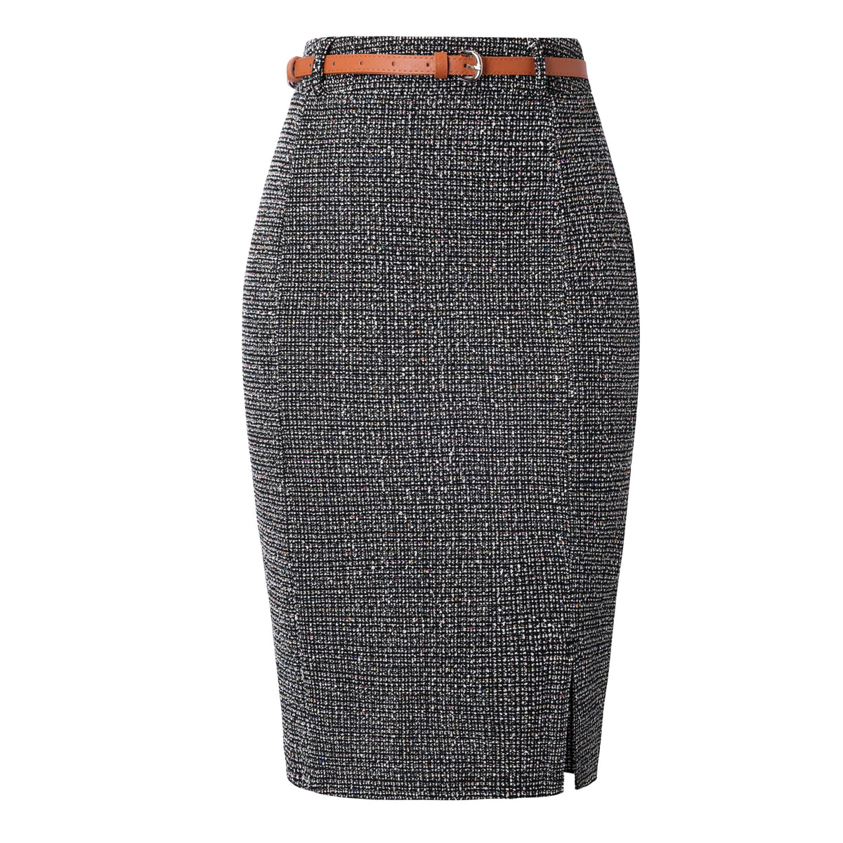 Kate Kasin Women Tweed Pencil Skirt, Knee Length Skirts with Slit