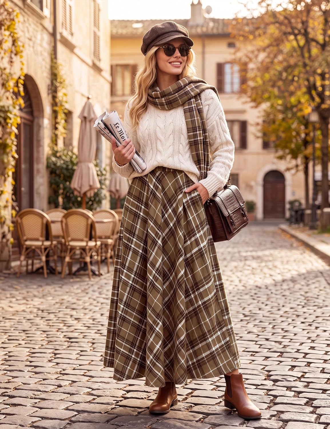Womens Plaid Maxi Skirt Vintage Long Skirts with Pockets Fall Fashion 2026