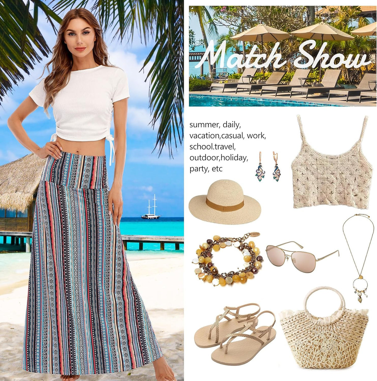 Zando Long Skirts for Women Tummy Control Boho Maxi Skirts