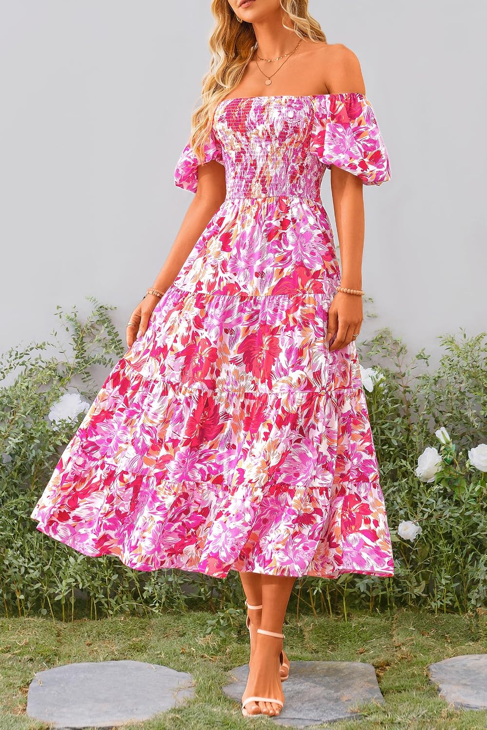PRETTYGARDEN Women's Smocked Midi Wedding Guest Dress