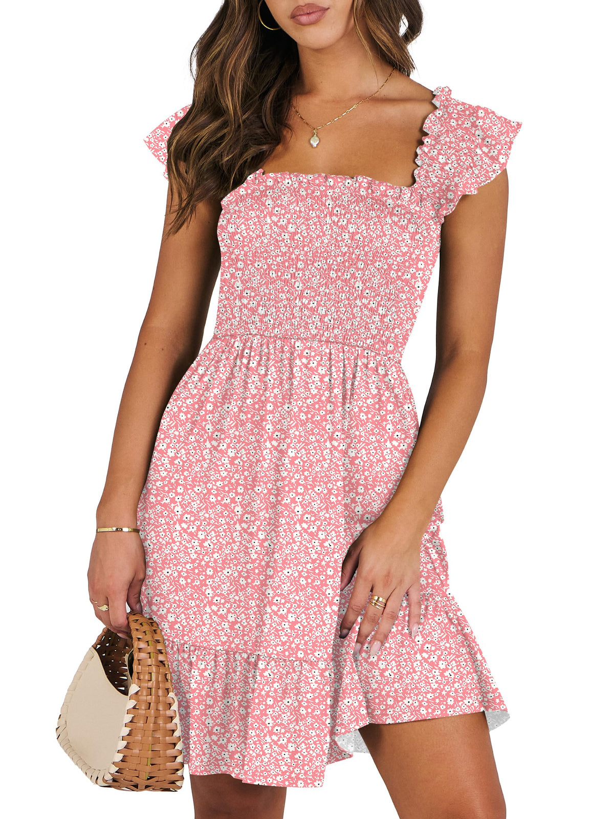 ANRABESS Womens Casual Summer Dress Boho Smocked Beach Cute Teen Sundress