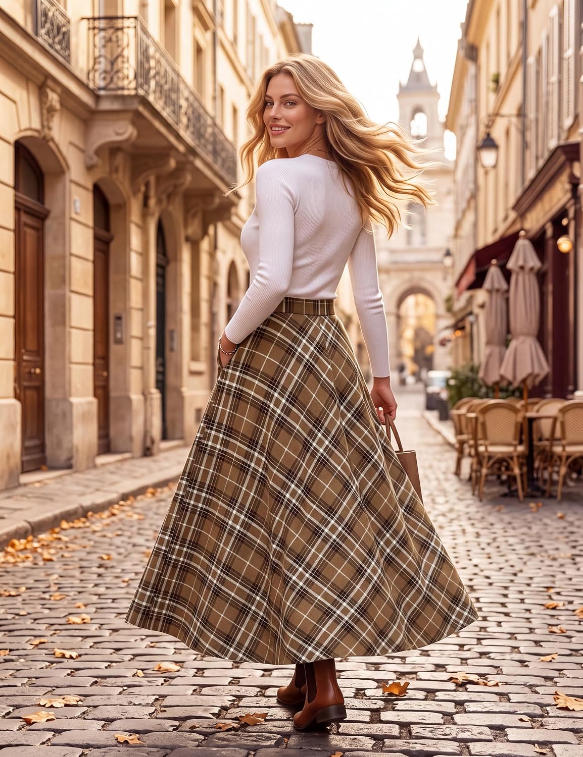 Womens Plaid Maxi Skirt Vintage Long Skirts with Pockets Fall Fashion 2026