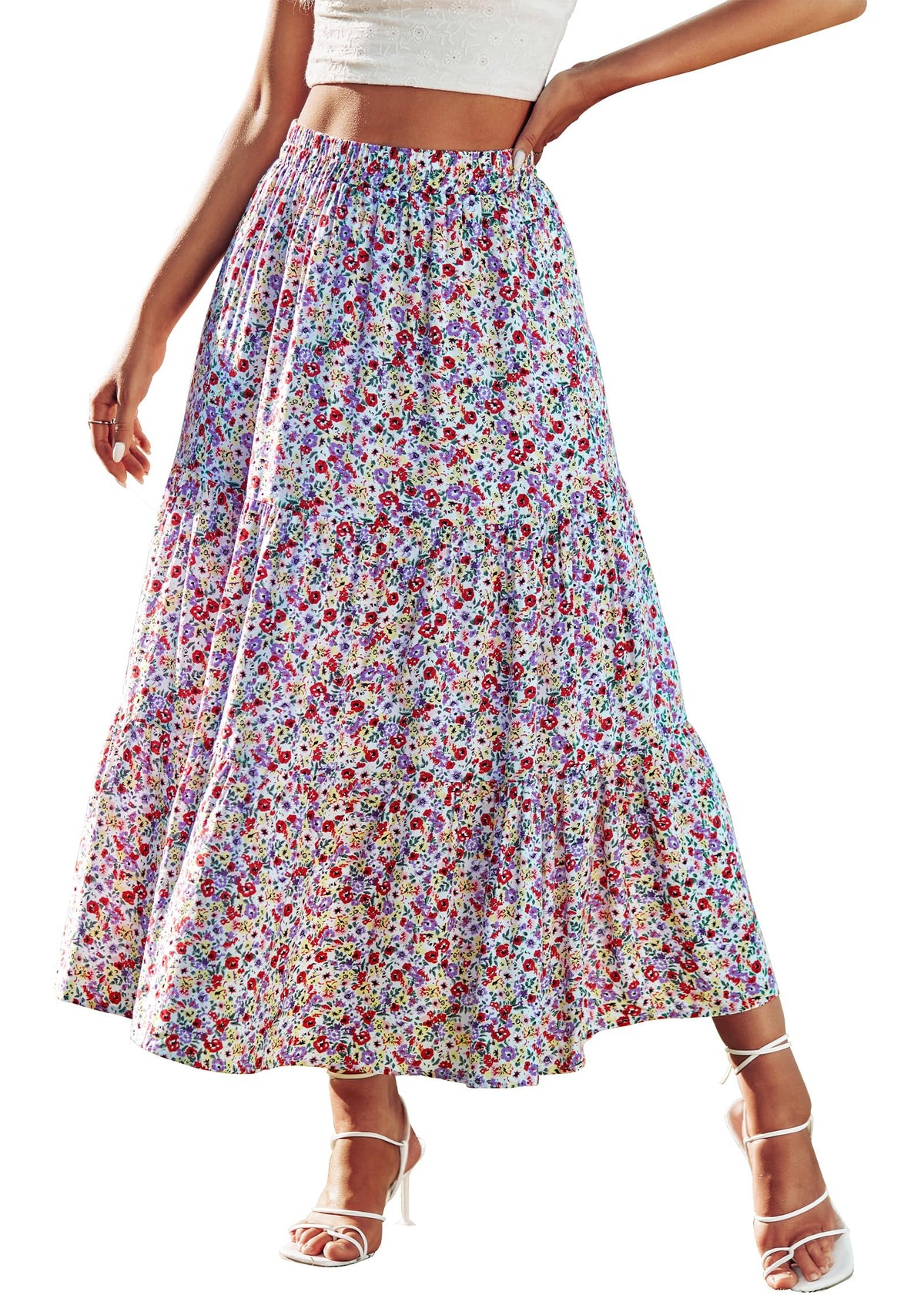 KIRUNDO Maxi Skirts for Women Summer Boho Floral Long Skirt