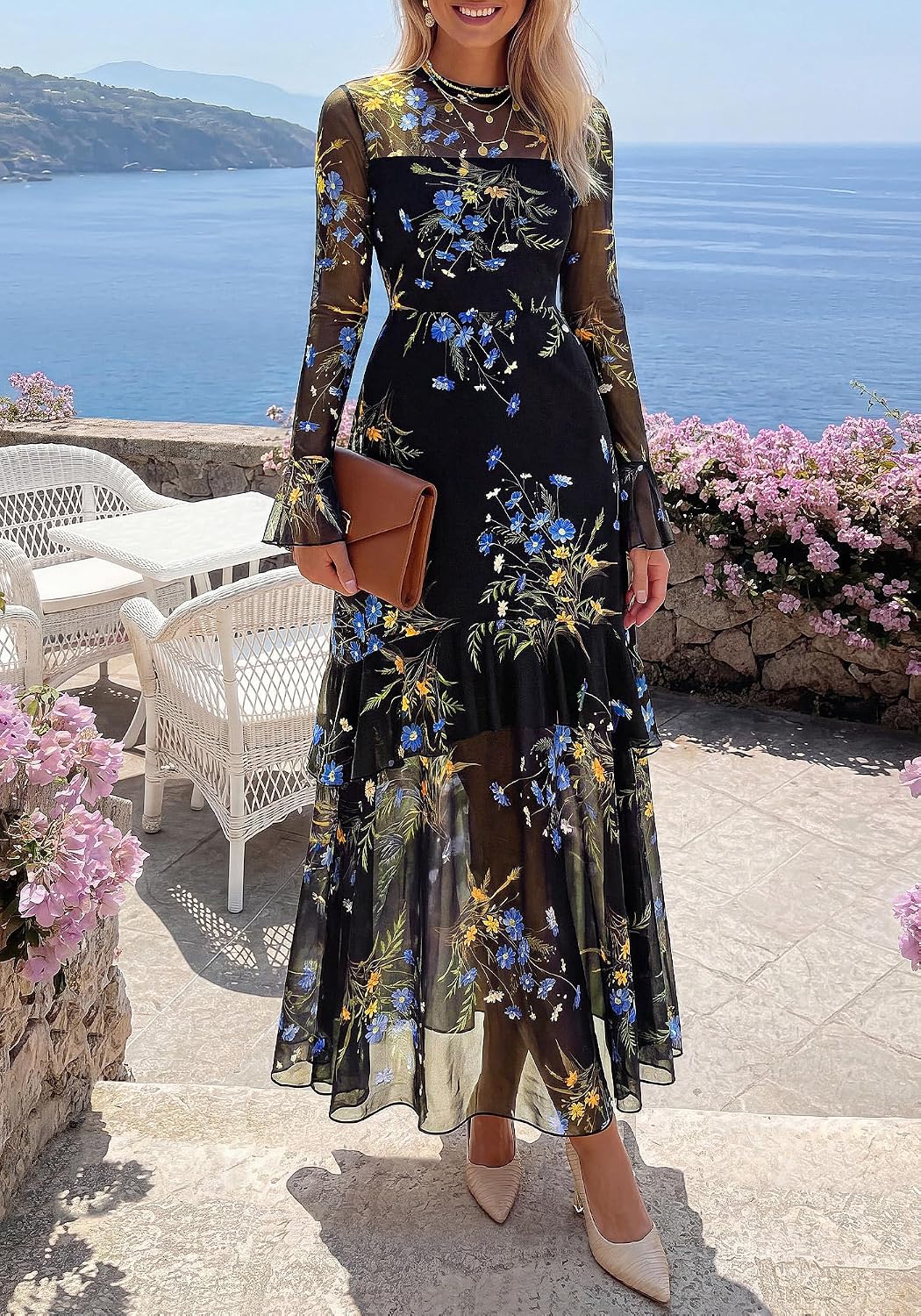 BTFBM Elegant Wedding Guest Dress Long Sleeve Maxi Dresses for Women