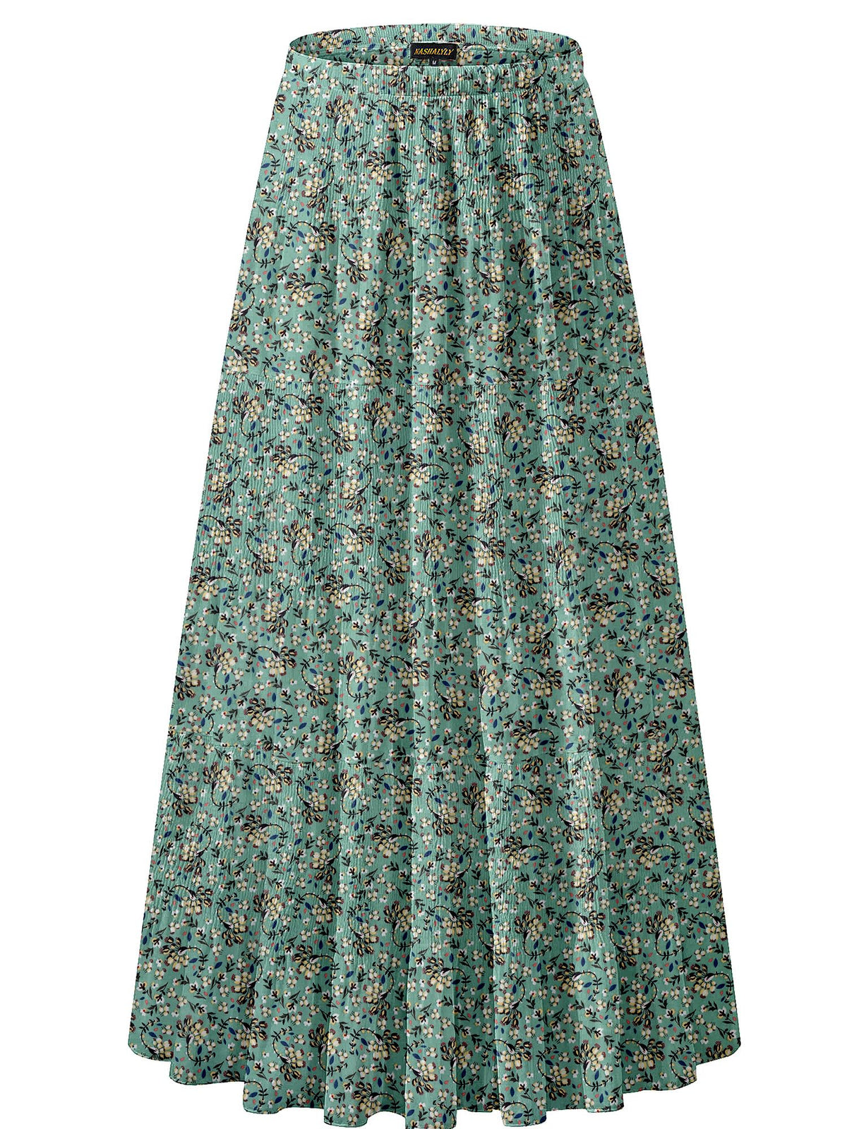 NASHALYLY Women's Chiffon Elastic High Waist Pleated A-Line Maxi Skirts
