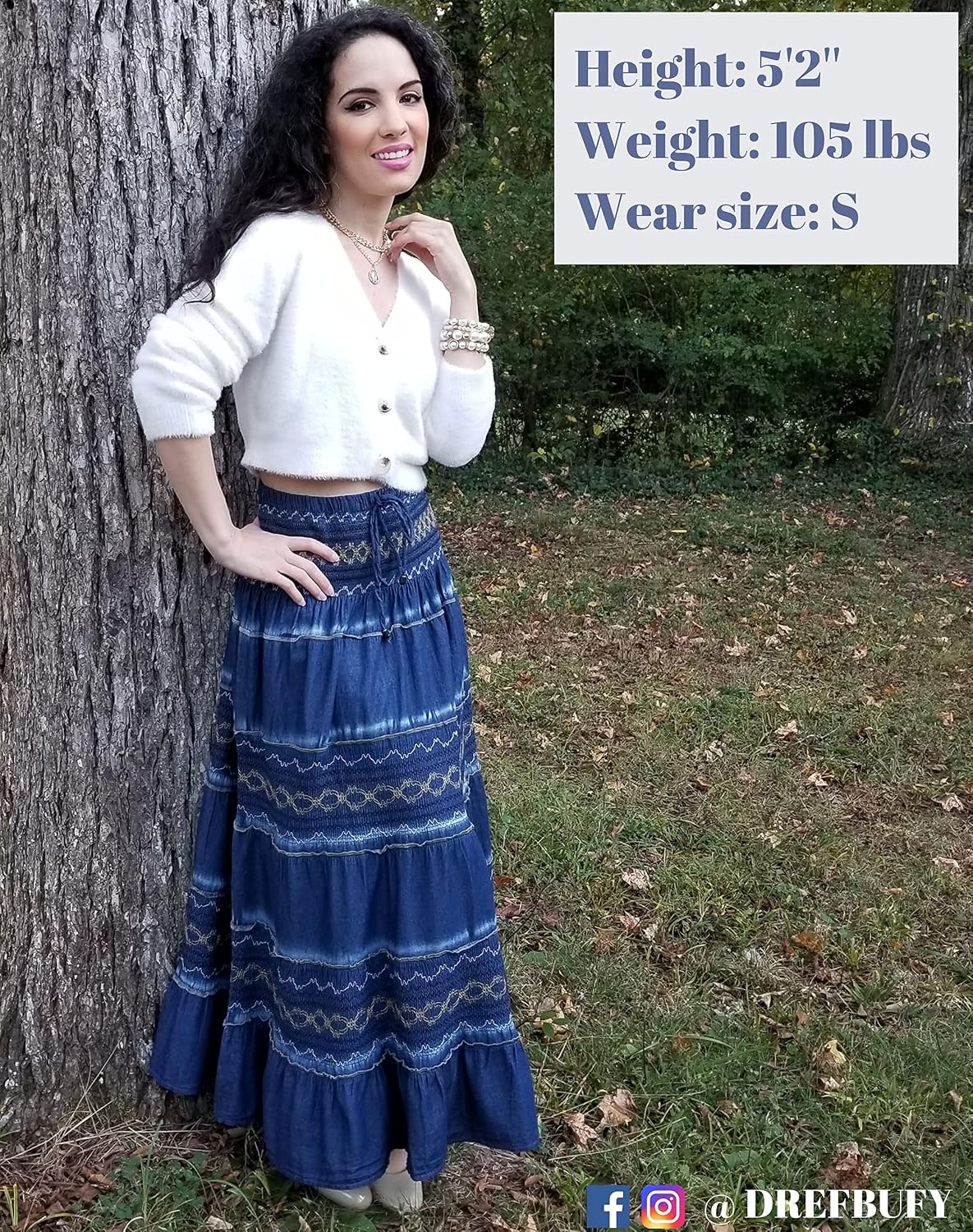 DREFBUFY Womens Denim Skirt High Waist Pleated Tiered Long Skirts Maxi Casual Style Jean Dress for Women