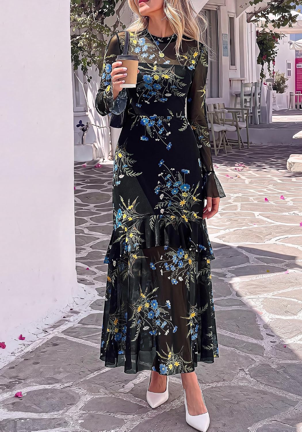 BTFBM Elegant Wedding Guest Dress Long Sleeve Maxi Dresses for Women