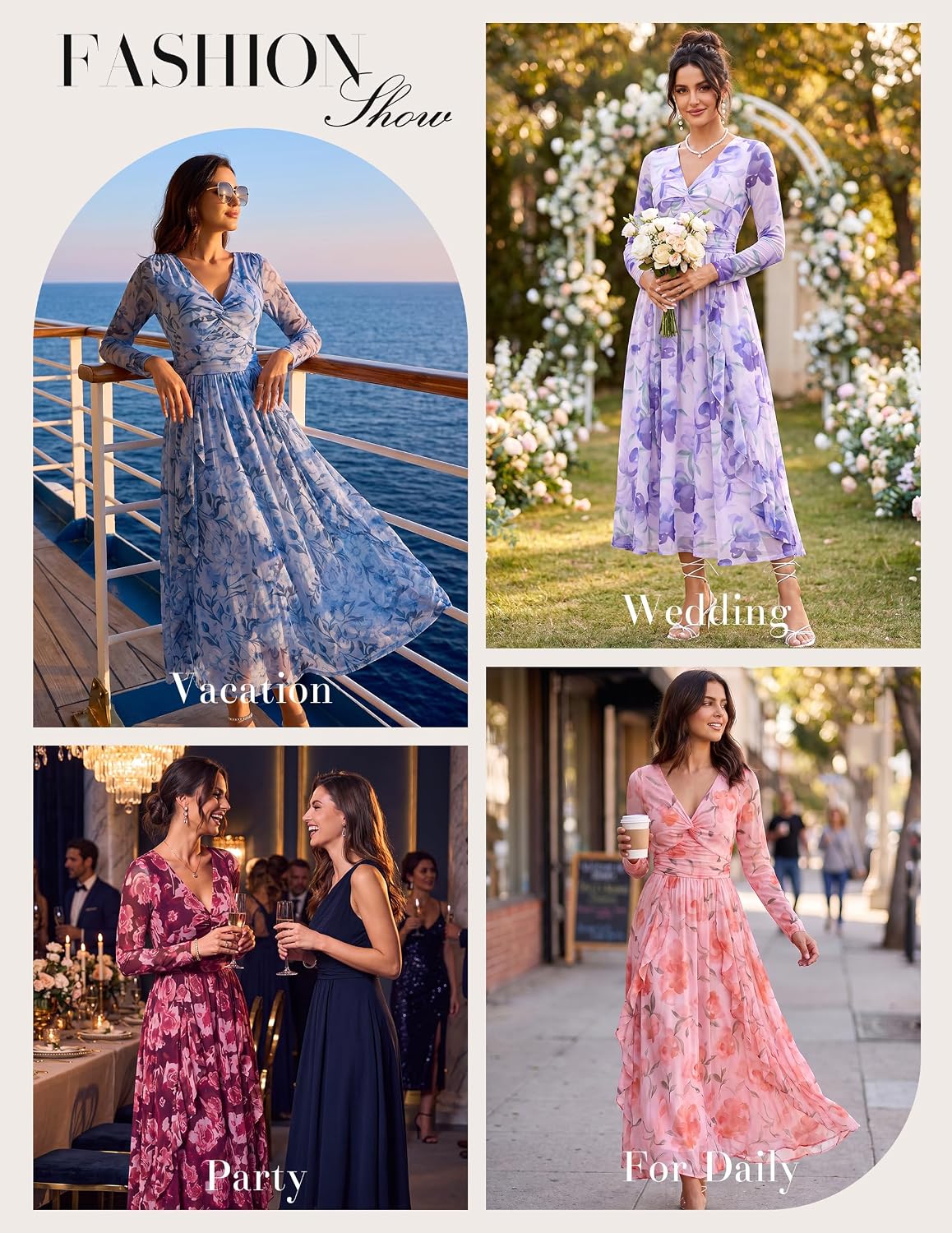 GRACE KARIN Women Fall Wedding Guest Long Sleeve Formal Floral Maxi Dress