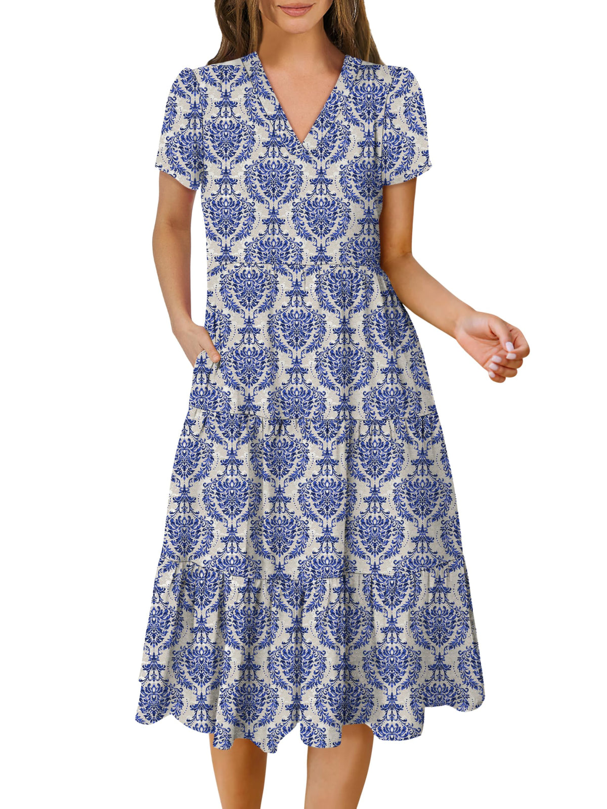 ANRABESS Womens Summer Casual Dresses Short Sleeve Boho Midi Dress